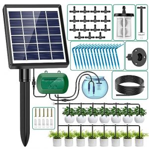AnseTo Kit Arrosage Automatique Solaire pour Jardin, Systeme Arrosage Automatique Goutte a Goutte avec 15M Tuyau Arrosage, Programmateur Arrosage Automatique pour Vacances Balcon Pot de Fleur Plantes (AnseTo Watering Tool Shop EU-KX, neuf)
