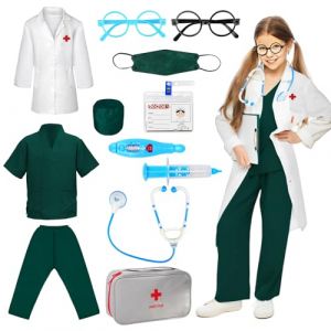 12 D&eacute;guisement Docteur Enfant avec St&eacute;thoscope, Chirurgien Costume, S&eacute;ringue, Lunettes, Trousse De M&eacute;decin, Kit Docteur Jouet Docteur Deguisement Halloween Carnaval pour Enfant Gar&ccedil;on Fille (xinmaike, neuf)