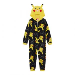 Pokémon Pyjama à Capuche pour garçons ou Filles, Combinaison Pikachu pour Enfants, Grenouillère, Noir, 9-10 Ans (GladRags Online, neuf)