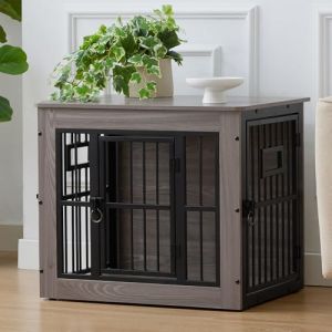 Gardner Pet 69cm Cage pour Chien, Grande Table d'Appoint pour Cages pour Chien, Cage en Bois avec 3 Porte d'alimentation Sup&eacute;rieure，3 Portes，69x51x60cm, Gris (Gardner Pet Official-UK, neuf)