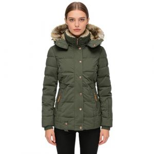 SUIUOI Manteau d'hiver pour femme - Veste matelass&eacute;e chaude doubl&eacute;e avec capuche en fourrure synth&eacute;tique, veste d'hiver cintr&eacute;e avec fermeture &eacute;clair, long manteau &agrave; capuche pour femme, pour le (YiWuShiQiTongDianZiShangWuShangHang, neuf)