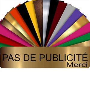 Plaque PAS DE PUBLICITÉ MERCI Adhésive PVC Pour Boîte Aux Lettres - Plaque Stop Pub - 8 cm x 2 cm - 21 Couleurs Disponibles (Or Mat) (GRAVURE ET COMPAGNIE, neuf)