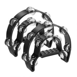 Flexzion Lot de 2 tambourins en métal en forme de demi-lune à double rangée avec poignée ergonomique pour adultes Noir (Flexzion UK, neuf)