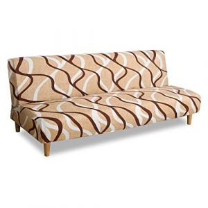 Lydevo Housse de Canap&eacute; sans Accoudoir 3 Places Housse de Canap&eacute; Clic Clac Extensible Universel Lavable Couverture de Canap&eacute; pour Canap&eacute;-lit Ajustable Housse Protection pour Canap&eacute;,Lignes de Caf&eacute; (lydevo, neuf)