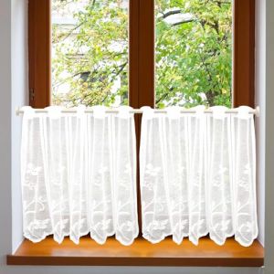 ZOLGINAH Rideaux de la Cuisine Moderne,Rideau Court Blancs avec Motifs Délicats de Papillons et de Jacquard Floral,Rideaux Transparants,Rideau Décorant Le Salon Chambre 75 x 60 cm (L x H) 2pcs (zhuojia, neuf)