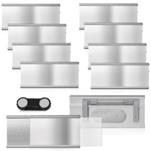 EFUTURETIME 10 x Badge Aimanté 72 mm x 31 mm avec Épingle et Clip de Poche, Porte-Badges en Aluminium pour le Travail, les Expositions, le Restaurant, l'école (efuturetime, neuf)