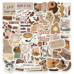 Lot de 60 Autocollants Vintage, Rétro Aesthetic Stickers en Vinyle pour Scrapbooking, Ordinateur Portable, Bouteille d'eau, Valise, Guitare (A) (BELLE CHÈRE, neuf)