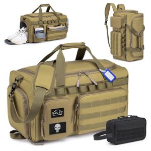 BAGZY Sac de Sport Homme 40L Sac de Voyage Tactique Militaire Imperm&eacute;ables Sacs Equitation avec Compartiment &agrave; Chaussures pour Voyage Sport Fitness Weekender Camping avec Trousse de Toilette Kaki (BAGZY, neuf)