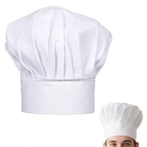 YUVKIN Bonnet de cuisinier unisexe, 1 pi&egrave;ce, r&eacute;glable, professionnel, en coton, avec filet &agrave; cheveux, toque de chef, toque cuisine, toque charlotte cheveux (Blanc) (HerEdit, neuf)