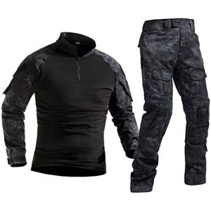 Czen Chemise de Combat Militaire pour Hommes Uniforme Tactique Chemises à Manches Longues Pantalon Costume Airsoft BDU Chemise Paintball Tenue de Camouflage (HMW, M) (Higold, neuf)