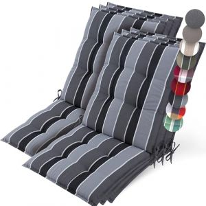 Beautissu 6X Premium Coussin Chaise Jardin Dossier Bas 100x50 cm Sun-NL – 8 cm Épaisseur Tissu Robuste Antidérapant & Résistance aux UV – Coussin Fauteuil avec Sangles Fixation Anthracite Rayé (Brandvin, neuf)