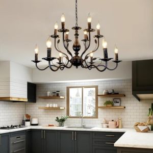 LYSDjia Lampe &agrave; Suspension Lustre de Campagne fran&ccedil;aise 6 lumi&egrave;res Style Bougie Noire Suspension Luminaire Vintage en m&eacute;tal Lampe Suspendue Plafond Luminaire Suspendu pour Table &agrave; Manger &Icirc;lot Cuisine (LYSDjia-FR, neuf)