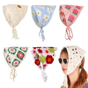 GLDNTM Foulard triangle en tricot marguerite d'inspiration fran&ccedil;aise pour femme - Bandeau &agrave; cheveux avec ruban &agrave; nouer (motif fleur rose 2) (yang store uk best, neuf)