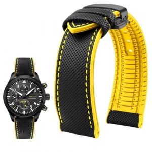 PctkeLsend Bracelet de montre &eacute;tanche en toile et caoutchouc for homme, 19-24 mm, compatible avec Breitling, Omega, IWC, Citizen, TUDOR et Hamilton(Black Yellow BlackB,24mm) (PeiLINpppppp, neuf)
