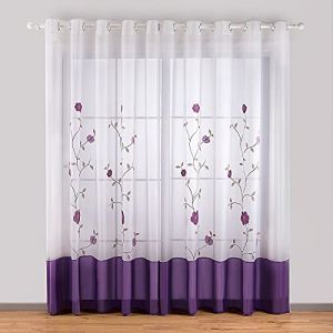 SIMPVALE 2 Pi&egrave;ce Rideaux Voilage, Violet 140cmx260cm Polyester &agrave; &OElig;illet Voilages Int&eacute;rieurs Voilage Fen&ecirc;tre pour Salon Chambre Bureau Transparent Panneaux &Eacute;l&eacute;gante D&eacute;coration (Gazelle E-Commerce, neuf)