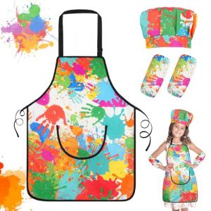 Ainiv Tabliers de Peinture Enfants, Blouse Peinture Enfant Ensemble 6-13 Ans avec Poche et 2 Manches, 1 Chapeau, Tablier Peinture Imperm&eacute;able, pour Peinture, Cuisine, L'&Eacute;cole Activit&eacute;s-L (HUAYOTO, neuf)