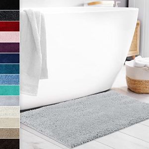 Floordirekt Sky Soft Tapis de bain carré et rond - Extra moelleux - Antidérapant et séchage rapide - Plusieurs couleurs et tailles (80 x 150 cm, gris argent) (MEISTEREI, neuf)