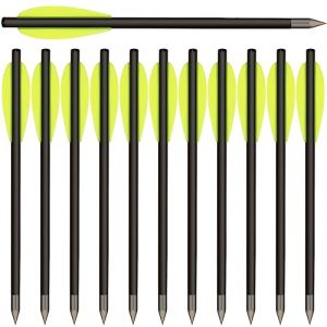 HUNTSPM Flèche Arbalète Pistolet en Carbone pour Cible de Fleche arbalete de 50 LB / 80 LB, 6.3" Boulons d'arbalète pour Pratiquer la Cible de tir et la Chasse au Petit gibier (12pcs Jaune) (outdoor mao, neuf)