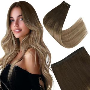Easyouth Extension Tissage Cheveux Naturel Brun Ombre Extension Cheveux Humain Tissage 45cm Ombre Brun Foncé et Moyen Balayage Blond Cendré Extension de Tissage Remy Lisse 100g #2/6/18 (Easyouth Hair, neuf)