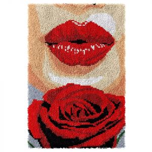 ROCKY&CHAO Kit de Tapis à Crochet DIY pour Adultes et Enfants - Point de Croix, Fabrication de Bouton, Décoration de La Maison - 60x40cm (Lèvres) (Myriad Choices, neuf)