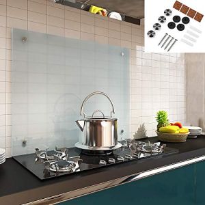 Melko Écran de protection anti-projection en verre - Panneau de cuisinière - Verre trempé de sécurité de 6 mm - Fond mural avec matériel de fixation inclus., Verre, Milchglas, 100 x 50 cm (MELKO24, neuf)
