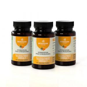 BIOKHAAN - Capsules Huile Argousier - Om&eacute;ga 3 6 7 9 - Hydratation Peau Et Muqueuses - Sans OGM - Sans Gluten - Lot de 3 x 60 Capsules (BIOKHAAN, neuf)
