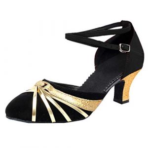 Chaussure Danse Femme Petit Talon Salsa Bachata Paillettes Bout Ferm&eacute; Chaussures Danse Tango de Salon Chaussures de Danse Latine Femme Chaussures Moderne Jazz Femme (Blingko, neuf)