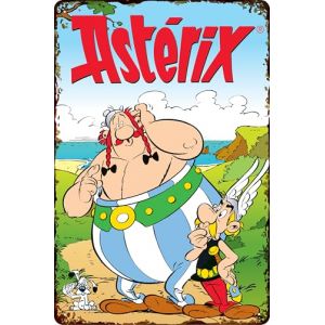 Plaque en t&ocirc;le r&eacute;tro ASTERIX et OBELIX, s&eacute;rie culte de bande dessin&eacute;e fran&ccedil;aise, 20 x 30 cm (Ast&eacute;rix et Ob&eacute;lix cherchent le chemin) (LuckyLinde, neuf)