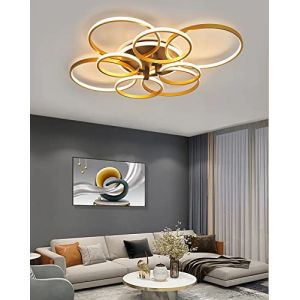 Hsyyz Plafonnier LED moderne pour salle de séjour luminaire de salle à manger avec télécommande plafonnier chambre à coucher éclairage décoratif anneau design lustre (watts, 80) (Huge waves Store, neuf)