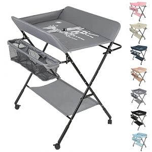 Table a Langer Pliante Chambre Bébé Réglable en Hauteur,Commode à langer pour bébé,avec sangle de sécurité et paniers de rangement,（gris） (Willanmd, neuf)