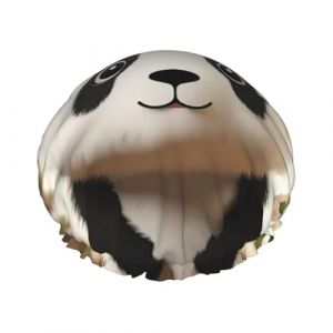 Bonnet de douche mignon panda blanc pour femme double couche épais bonnet de bain réutilisable imperméable avec bande élastique bonnet de douche lavable pour homme femme spa salon (Haitaoshangmao, neuf)