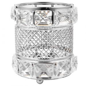 BIUDECO Bo&icirc;te de Rangement Multifonctionnelle en Cristal Argent&eacute; Porte-Pinceaux de Maquillage et Organiseur de Bureau Conteneur Cylindrique pour Stylos et Accessoires Cosm&eacute;tiques pour (XUETN, neuf)