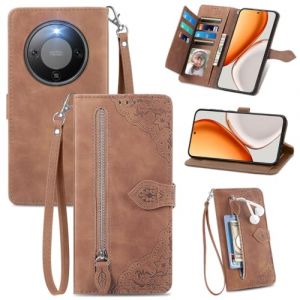 MOJIA Coque Porte Monnaie pour Honor Magic8 Lite/Magic 8 Lite, Etui Portefeuille en Cuir PU avec Cover en TPU, Etui Multifonctionnel Porte-Cartes avec Dragonne. Marron (Shangnai, neuf)