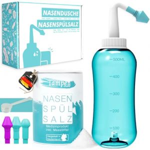 Tampen Douche nasale avec 120x Sel de rinçage nasal (300g) et 1 cuillère à mesurer · Lavage nez pour Adultes et Enfants premium (Vitalwerk GmbH, neuf)
