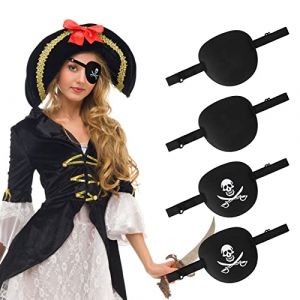 Aomig Patch d'oeil, 4Pcs Patch D'oeil Strabisme Ajustable Cache-Oeil, Cache-Oeil pour Enfant Adulte Amblyopie Strabisme, Masque pour Les Yeux de Pirate pour Halloween Noël Pirate Fête Cosplay (OODDH, neuf)