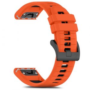 RoYiio Bracelet de Montre en Silicone pour Garmin Fenix/Enduro/Epix/Quatix/Marq Series/Approach S62 S60 Bracelet de Remplacement Confortable Respirant QuickFit 26mm - Orange Noir (RuYiic_Lemoi, neuf)
