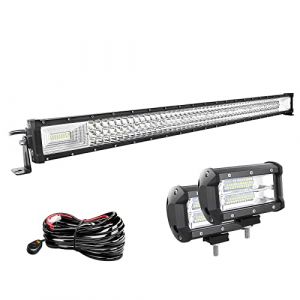 Willpower Barre LED 107cm 42'' 540W + 2 Phares de Travail 18cm 72W + Faisceau de Câblage - Bar 12V 24V Étanche pour 4x4, Voiture, Camion, Tracteur, Quad, Bateau (YZ-EU, neuf)
