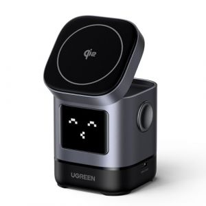 UGREEN Uno Qi2 15W Chargeur Induction 2 en 1 Forme de Robot Compatible avec MagSafe iPhone 17 16 15 14 13 12 Air Plus Pro Max AirPods 4 3 Pro 3 2 1 Chargeur sans Fil Magnétique Statut Émoji (UGREEN GROUP LIMITED UK, neuf)
