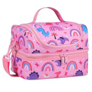 Kasgo Sac Isotherme Repas Enfant, 2 Compartiments Sac D&eacute;jeuner Thermique Gar&ccedil;on Fille 5,7L Mignon Petit Lunch Bag avec Bandouli&egrave;re R&eacute;glable pour &Eacute;cole Pique-nique Dinosaure Rose (KASGOSHOP, neuf)