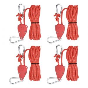 4 Pièces Corde de Tente Réfléchissante, 5M Corde De Camping Légère, 4mm Crochet à Cliquet de Poulie, Corde de Haubanage de Tente avec Tendeur en Aluminium, Corde Paracorde Our Auvent Bâche (Rouge) (orienrace, neuf)