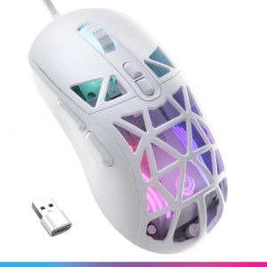 Oniverse Souris Gaming Filaire Haute Performance &agrave; LED - Capteur Optique 12 800 DPI, Ultra l&eacute;g&egrave;re, Polling Rate 1 000 Hz, 7 Boutons programmables, pour PC/Mac/PS5/PS4 - Kryo (Luxion White) (Gpasplus, neuf)