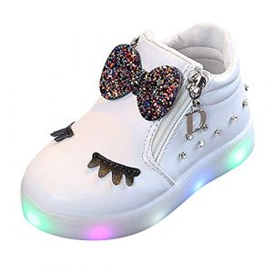 SRTUMEY Baskets lumineuses &agrave; LED antid&eacute;rapantes pour b&eacute;b&eacute; fille - Chaussures de course pour enfants et filles - Baskets de premi&egrave;re marche - Baskets de No&euml;l, blanc, 23 EU (&crystal&, neuf)