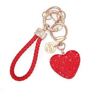 Heveer Porte-clés Cœur Porte-clés Scintillant avec Strass Porte-clés en Cuir pour Femme Clés de Voiture Clés de Porte Rouge (XIN-YUE, neuf)