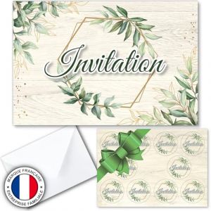 Kit 10 cartes simples d'invitation / Faire-part en fran&ccedil;ais pour anniversaire, mariage, bapt&ecirc;me, communion -th&egrave;me champ&ecirc;tre pour 10 invit&eacute;s (KIT=10 cartons d invitation + 10 enveloppes + 10 stickers) (DREANA Kit, neuf)