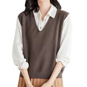 Cocila Womens Knitted Vest Sleeveless V Neck Plaid Knit Sweater Crop Tank Trenchs Sexy pour Femmes (Coffee M) Bomber Veste en Cuir Marron Mi Saison Jean sans Manche Blouson Capuche (CHOHJIA, neuf)