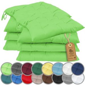 NatureMark Lot de 8 Galettes de Chaises avec Rubans 40x40 cm – Coussin de Chaise Épais pour Intérieur & Jardin – Couleur Vert Pomme (cottonrich, neuf)