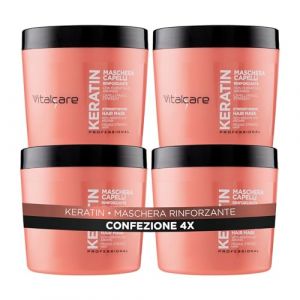Vitalcare | Kératine - Masque capillaire fortifiant, pour cheveux fragiles et stressés, à la kératine et à l'arginine, pour des cheveux plus forts et plus doux, 4 x 500 ml (WAC.SHOP, neuf)