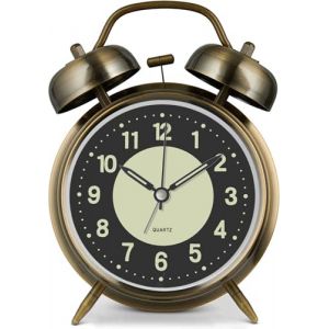 Réveil fort pour adultes dormeurs lourds, en métal de 10,2 cm, double cloche à piles pour décoration de chambre, silencieux, sans tic-tac (bronze) (Azyh Direct, neuf)