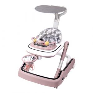 2 en 1 Trotteur Bébé avec 3 Hauteurs Réglables, Trotteur Bebe Marche Pliable avec avec Plateau d'activités Musical Amovible et un panier de basket, De 6 à 18 mois, Jusqu'à 12 kg （57*65*80 cm，Rose） (hlang EU, neuf)