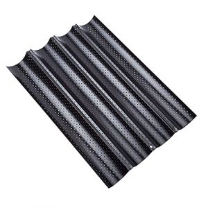 Dilpeak Moulle baguette four, moulle &agrave; baguette pain, moule baguette, plaque de cuisson perfor&eacute;e Anti-antiadh&eacute;sif, pour 4 baguettes, moules &agrave; pain en haute qualit&eacute; (38 x 33 x 2 cm noir) (Goozy H Store FR, neuf)